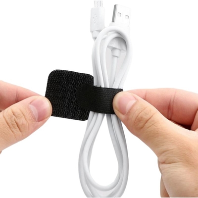 Black and white Custom part adhesive hook and loop strip wire ties Mount cable tie