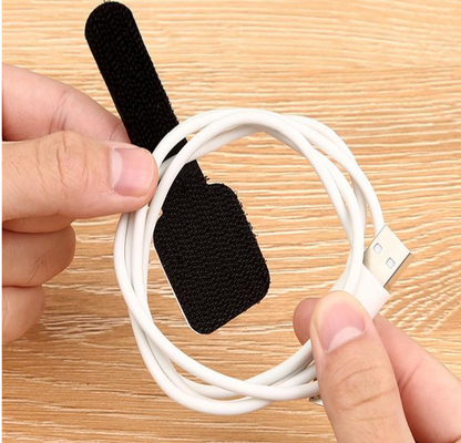 Black and white Custom part adhesive hook and loop strip wire ties Mount cable tie