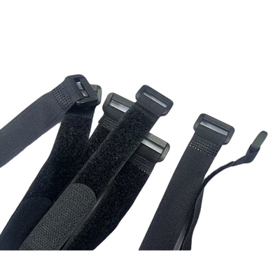 Custom Black nylon hook and loop strap with plastic buckle for cable data room and sport medical purpose