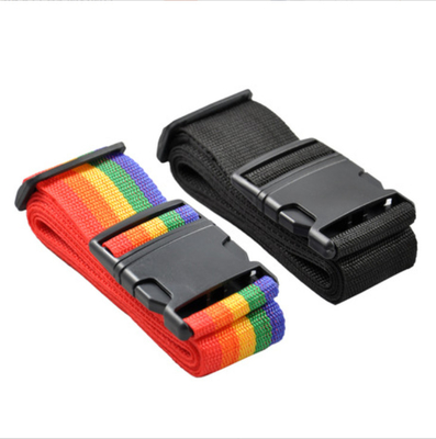 Heavy duty high quality rainbow colors custom tag luggage straps adjustable buckle webbing belt for suitcases and travel bag