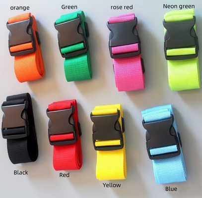 Heavy duty high quality rainbow colors custom tag luggage straps adjustable buckle webbing belt for suitcases and travel bag