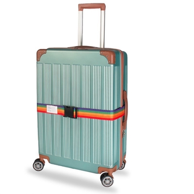 Heavy duty high quality rainbow colors custom tag luggage straps adjustable buckle webbing belt for suitcases and travel bag