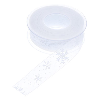 Dansky Christmas Wired Ribbon Snowflake Organza Sheer Glitter Ribbon for Xmas Tree, Wreath, Party Decoration, Gift Wrapping