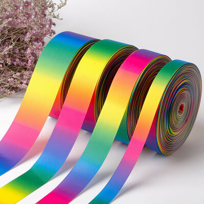 High-Quality Rainbow Gradient Polyester Ribbon, Heat Transfer Gift Packaging Bowknot Ribbon, Wholesale Clothing Craft Decoration Elastic Ribbon