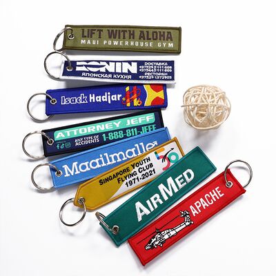 DANSKY Woven Tags Label Crew Embroidered Keychain With Key Rings
