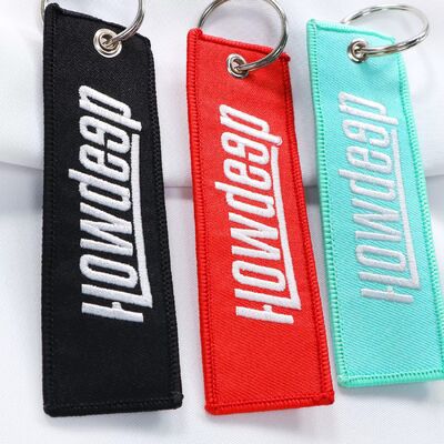 DANSKY Woven Tags Label Crew Embroidered Keychain With Key Rings