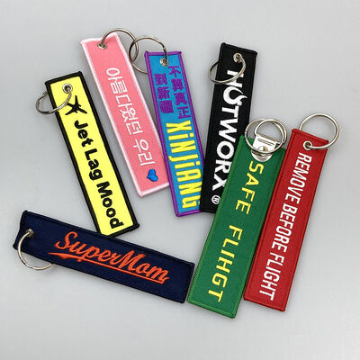 DANSKY Creative Durable Custom logo Embroidery Shape Key Chain Cheap Fabric Key Ring Patch Key Tag Blank Embroidered Keychain