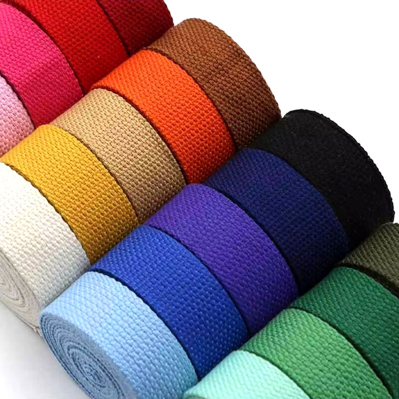 Dansky Custom Logo Polyester Cotton Webbing Straps Sustainable Plain Multi-Color Knitted Cotton Plain Webbing Tape for Bags