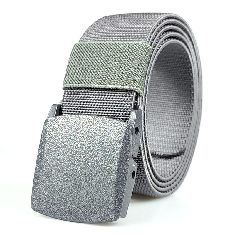 DANSKY Custom Logo Fabric Belt with Heat Cut Tail Plate Flip Buckle Elastic Stretchy Nylon Webbing Belt