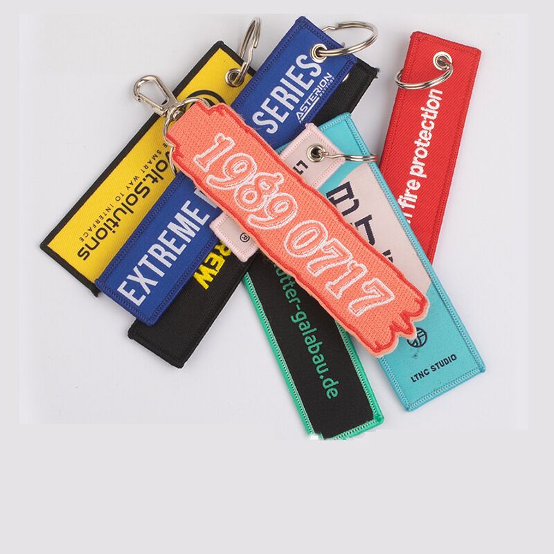 DANSKY Creative Durable Custom logo Embroidery Shape Key Chain Cheap Fabric Key Ring Patch Key Tag Blank Embroidered Keychain